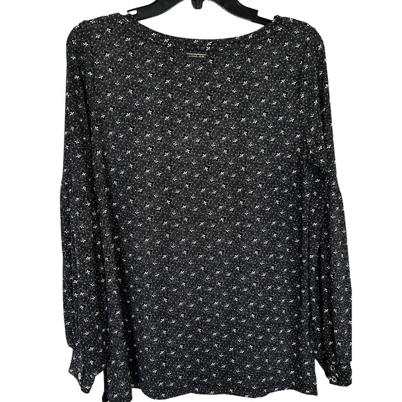 Michael Kors Top Womens SZ M Black White Print round neck pull over tunic - Picture 2 of 7